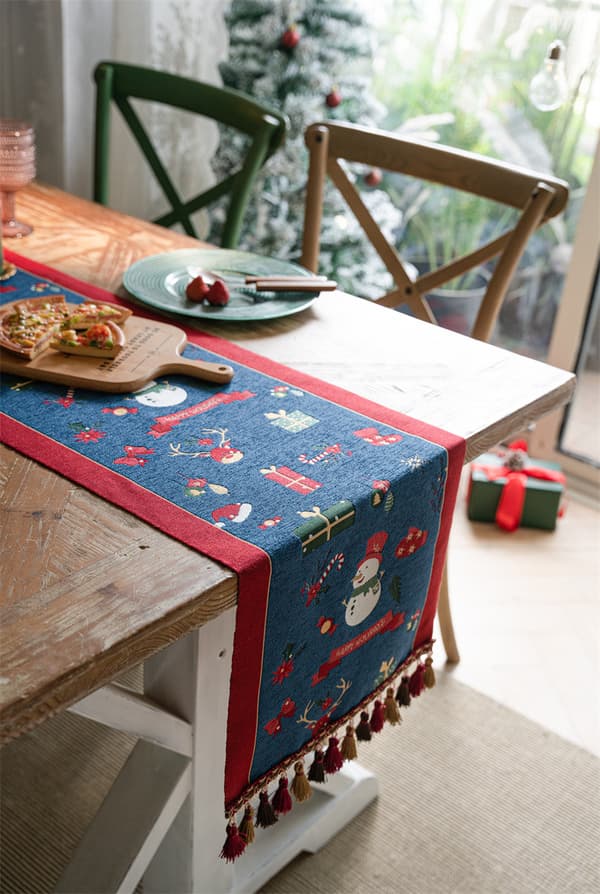 Julbordstablett 30 x 182cm (Jultomte-Blå) Linne