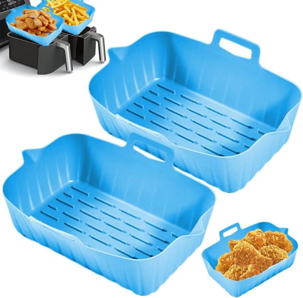 2 st Blå Silikon Återanvändbara Dubbla Foder, Multifunktionella Luftfritöstillbehör för Luftfritös, Ugn, Mikrovågsugn
