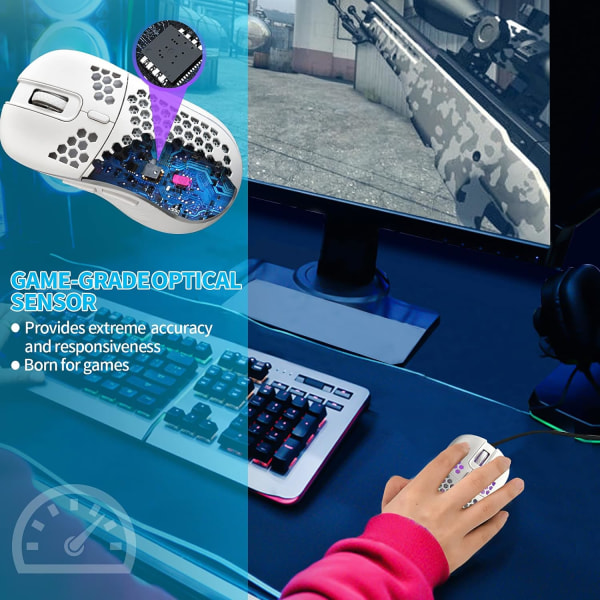 Wired Honeycomb Gaming Mouse, RGB-baggrundsbelyst og 7200 justerbar DPI