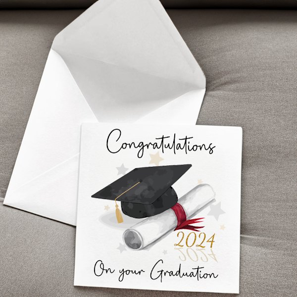 Graduasjonskort, gratulerer med fullført utdanning, bra jobbet, du klarte det, gradueringsår 2024, kull