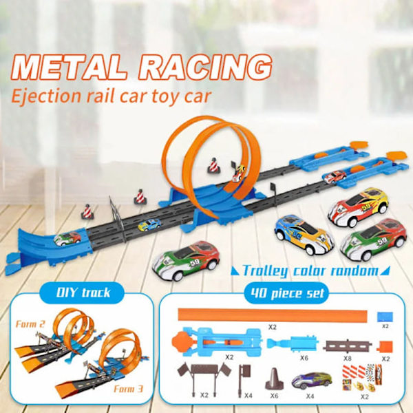 Barnmonterad rälsats Racing Track Catapult Racing Car Toy för pojkar Barnpresenter Ny modell 40 st eller