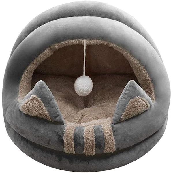 Katthus Design Kattohr Katthus med katt-hål pompom sammet