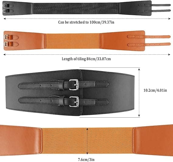 2 stycken elastiska bälten för kvinnor, 6 cm brett bälte för klänning, dubbel