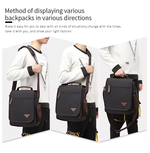 Solid farvet mænds modetaske (brun), fritids messenger skuldertaske