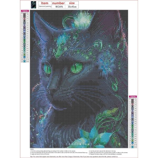 (30x40cm) Diamond painting för vuxna, 5D Black Cat Diamond Paint