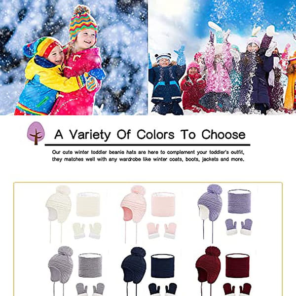Skjerf- og hanskesett for barn - 3-delt lue med pompom for vinter (grå S)