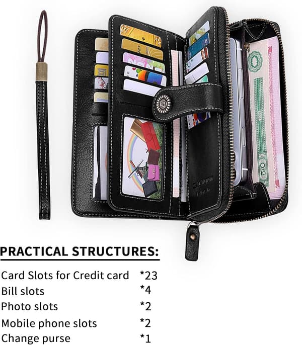 Dames Lang Clutch Pung (Sort) Stor Kapacitet Telefonpung P