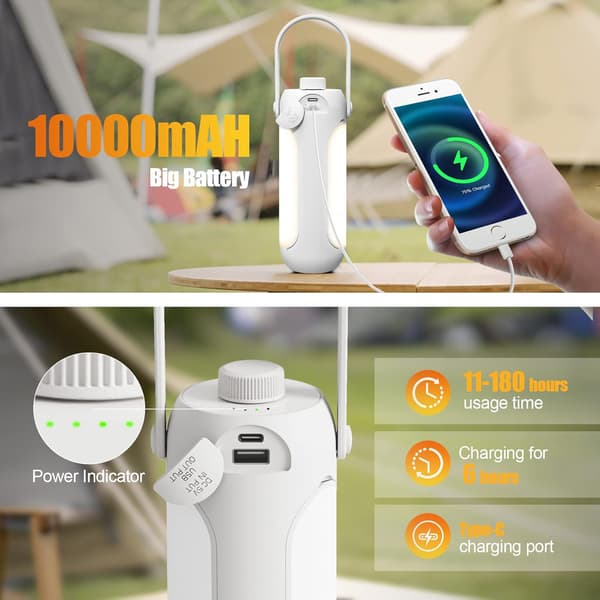 Oppladbar sammenleggbar campinglykt (hvit), 10000mAh LED camping