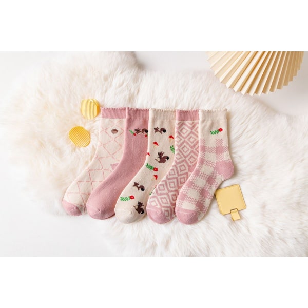 Strømper 5 par kvinders sokker pink lavet af premium bomuld vinter