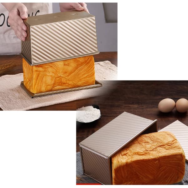 Brødbageform - Kageform - Bageform - 450 g dejkapacitet - med låg - guld - firkantet