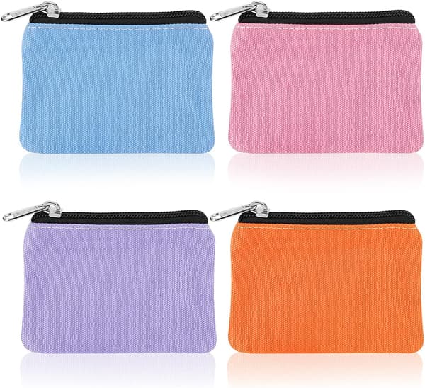 Canvas Små Myntplånböcker, 4-pack Bärbara Mini Växelplånböcker med Blixtlås Kvinnors Myntplånbok Mini Pengar