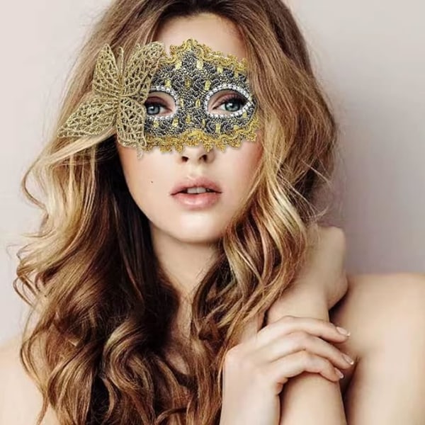 2 stykker sexet sommerfugle øjenmaske, blondemaske, metal karnevalsmaske