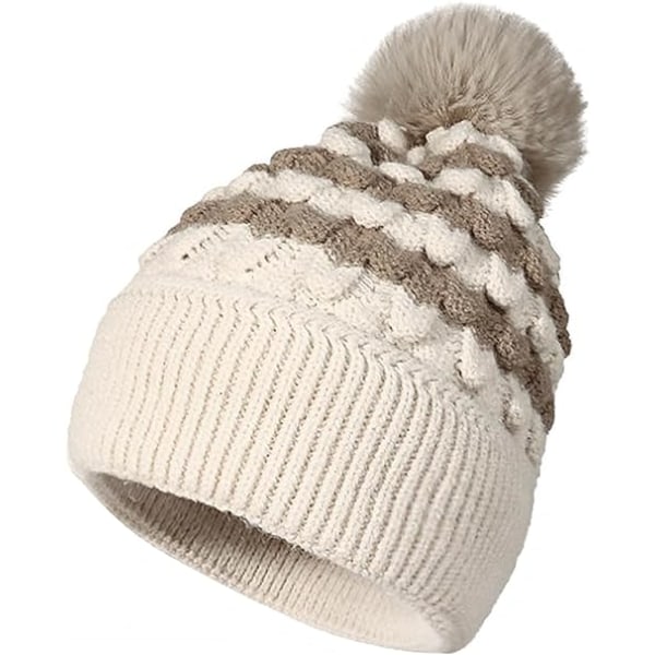 Bonnet d'hiver en maille stretch femme - beige, dubbel polaire