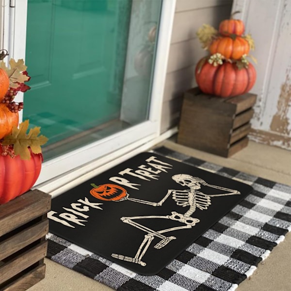 Halloween Dørmåtte med Kranie (40*60cm) Trick or Treat Dørmåtte Skridsikker Halloween Dekoration Gummi Velkomstmåtter
