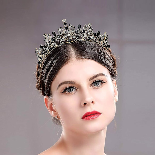 Krona Retro Gotisk Rhinestone Prinsesskrona Svart Barock Kristall