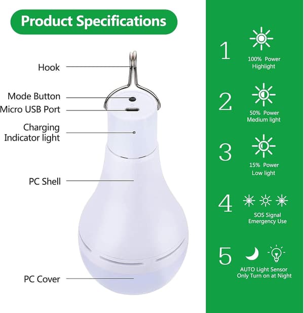 LED Solcells Campinglampa, 7W Bls-60-20Rc