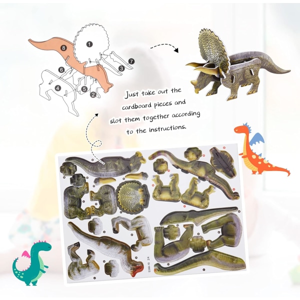 3D set för barn, DIY Paper Dinosaur Puzzle Tyrannosaurus R