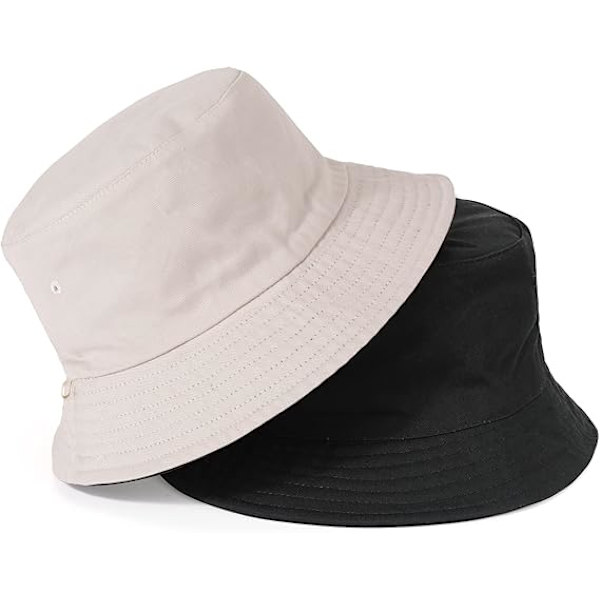 Abrikosfarvet + Sort Dobbeltsidet Spandhat Unisex Foldbar Bomuld Anti-UV Solhat Sommer Buc