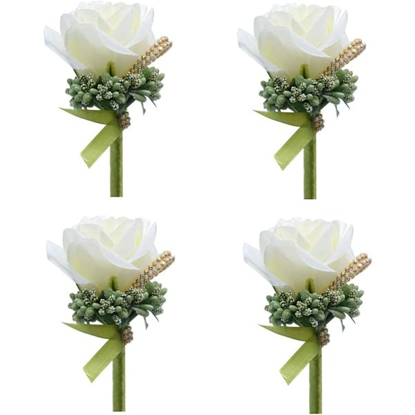 Set med 4 handgjorda bröllopsboutonnières, konstgjorda blommor med B