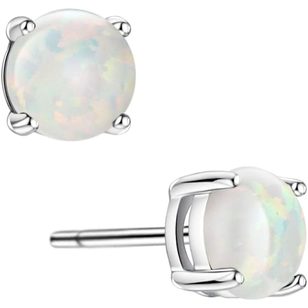 Opal Studörhängen i Sterling Silver, Solitaire-stil, Smycken för Kvinnor