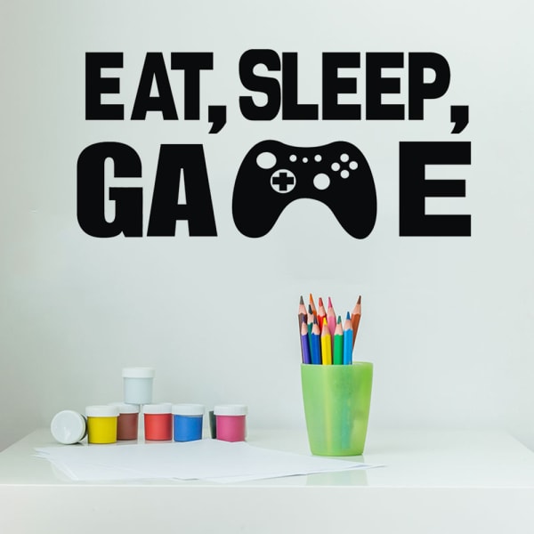 Eat Sleep Game Väggdekal (svart, 11''L x 22,8''H), Video Game Bo