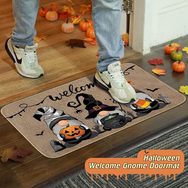 Halloween Tonttu Koristeellinen Ovimatto (50*80cm), Liukumaton ja Pestävä Ovimatto Kumipohjalla, Tonttu Kurpitsa Ovimatto