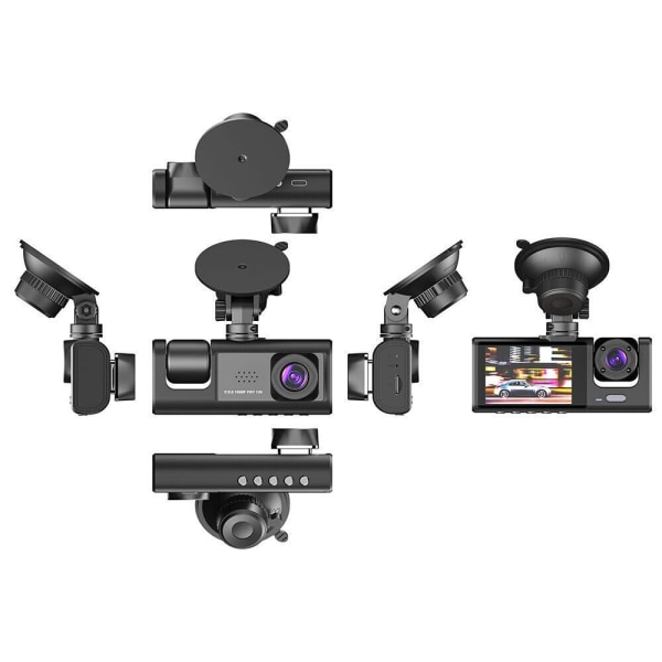 Bilkamera med tre objektiv Dashcam FHD 1080P DVR-inspelare Night Vision