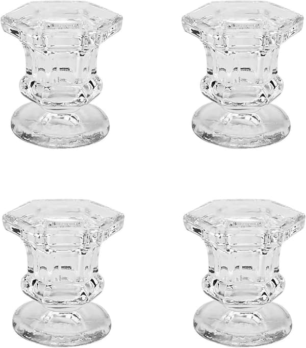 Sett med 6 glasslysestaker, klare lysestaker for midtpunkter