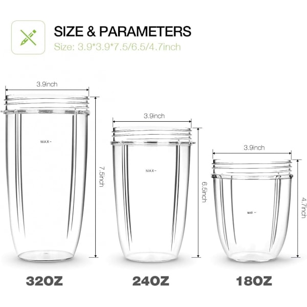 Mehustin 32OZ Läpinäkyvä kuppi Nutribulletille, Mehustimen varaosat