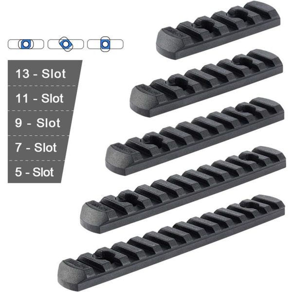 5-pack Polymer Picatinny-skena, 5 spår, 7 spår, 9 spår, 11 spår