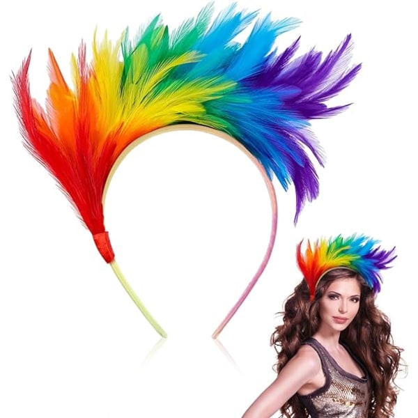 Farverigt fjerpandebånd, charmerende karnevalshovedbeklædning, Rainbow H