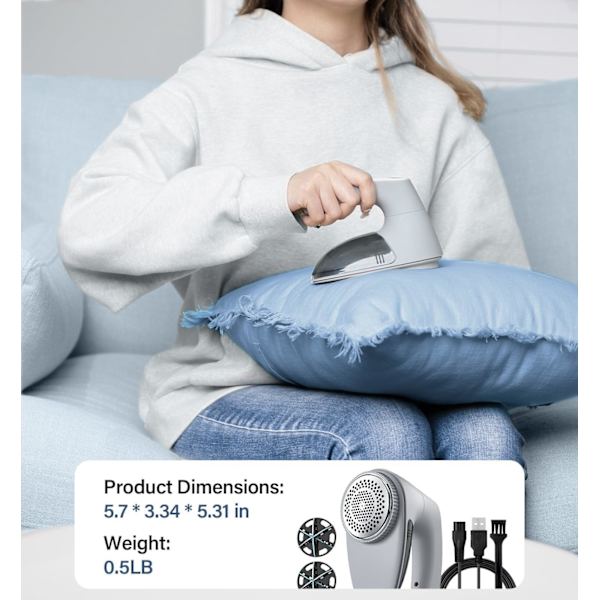 (Lysegrå) Stoffbarbermaskin med to blader, 6-blads lo-fjerner, 65 mm mesh lo-fjerner genserbarbermaskin for klær og