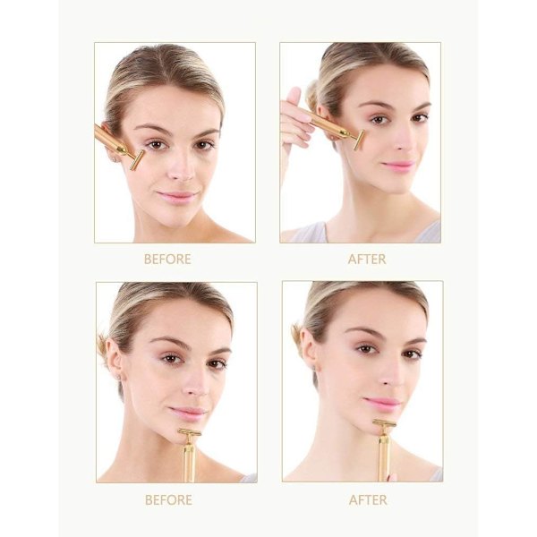 Beauty Stick Gold Ansiktsmassager, T-formad Elektrisk Ansiktsmassager