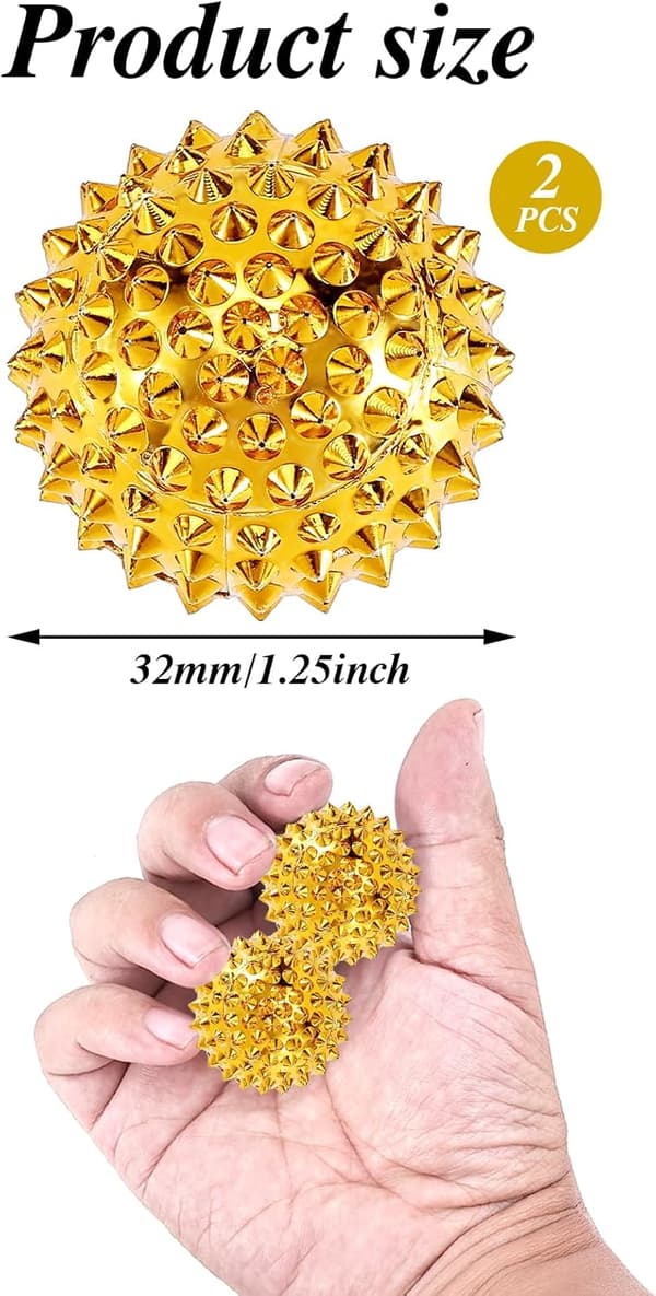 2 stk. piggete sensoriske magnetiske akupressurballer, gull piggete fidget-ring pinnsvin M