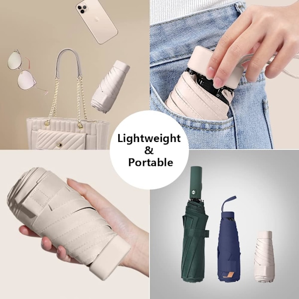 (Beige) 1 kpl Mini Matka Aurinkovarjo Lompakko Kotelolla, Pieni Kompakti UV-suoja Aurinkovarjo Aurinko Pr