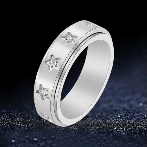 1 STK Sølv 20,7 mm， Anti-stress ring med stjerner Sølv 20,7 mm