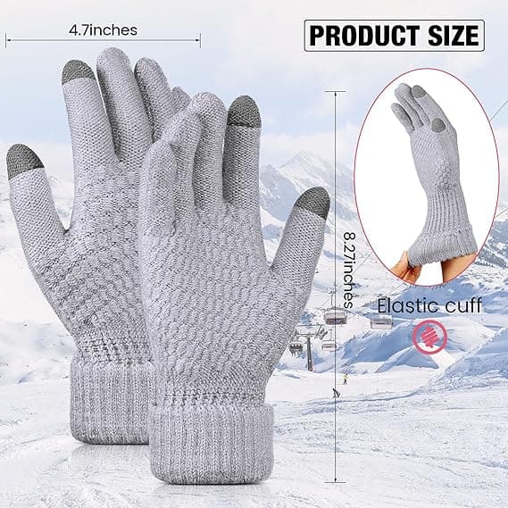 (Rosa, Grå) 2 par dam vinter touch screen handskar, varma stickade handskar, elastiska manschetter, vinter textmeddelande handskar med tjocka