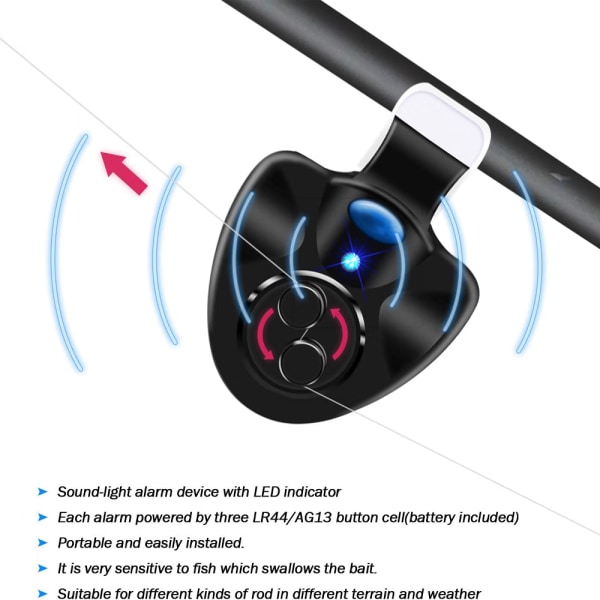 4kpl musta elektroninen LED-valo kalastuksen purema äänihälytys Be