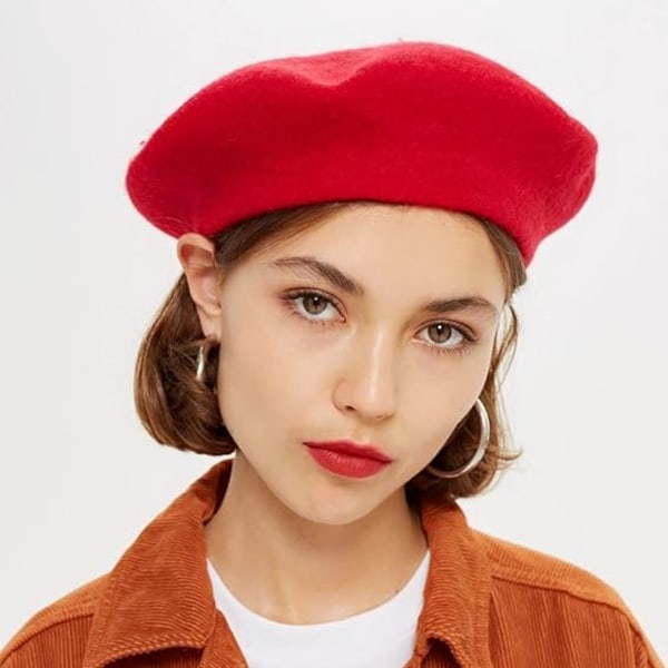 Fransk uld baret-hatte til kvinder - Klassisk ensfarvet vinterbea