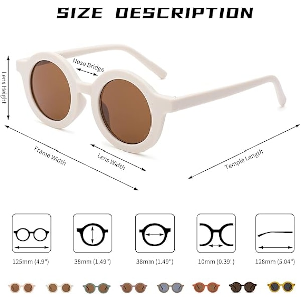 (Off White) Snygga runda barnsolglas UV-skydd Flexibla gummiögon Solglasögon för småbarn Flickor Pojkar 2-10 år