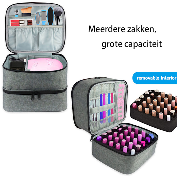 Nagellacksförvaringsväska - Nagellacksförvaringsväska - Dubbellagers sminkväska - För 30 nagellackflaskor (upp till 15 ml) - Tillbehör