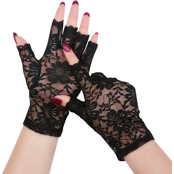 2 paria lyhyitä pitsikäsineitä, sormettomat ranskalainen piika punk gootti asusteet halloween
