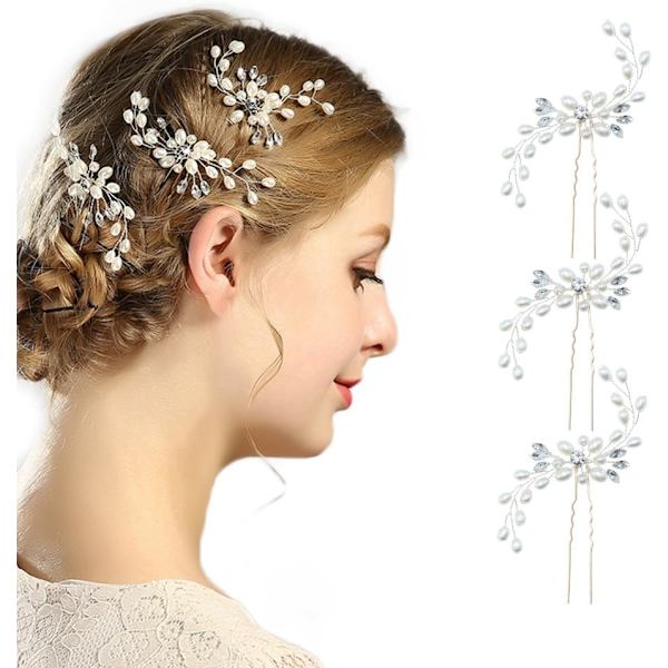 Brudehårnåle - 3 stk. Moderne Retro Elegante Dame Perle Rhinestone Hårtilbehør til Bryllup B