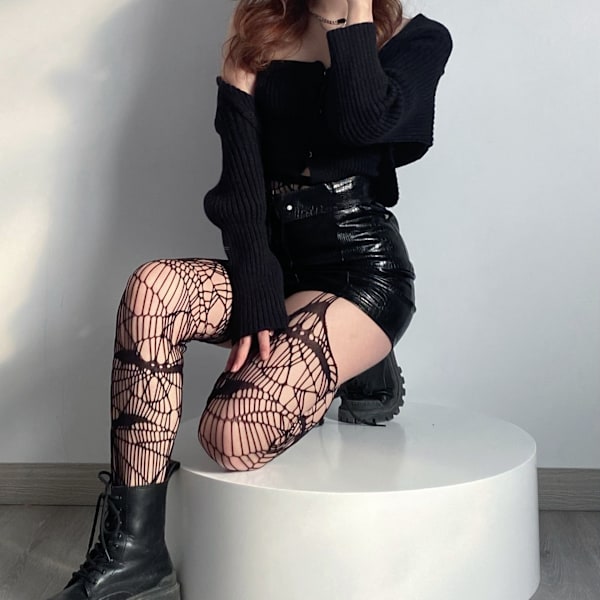 3 Par Sexy Mörka Y2K Oregelbundna Fiskgarnstrumpor Goth Style H