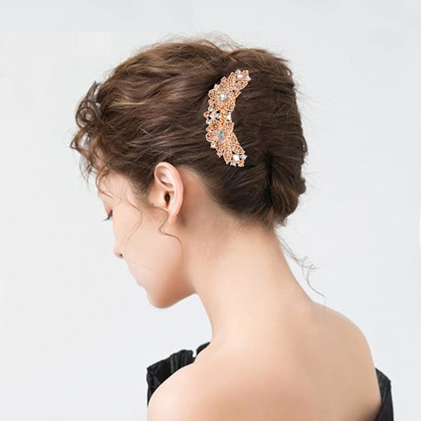(Champagne) Rhinestone-inlagd blomkam hårkam hårnål accessoarer, sju-tandad kam, även en perfekt mors dag-present