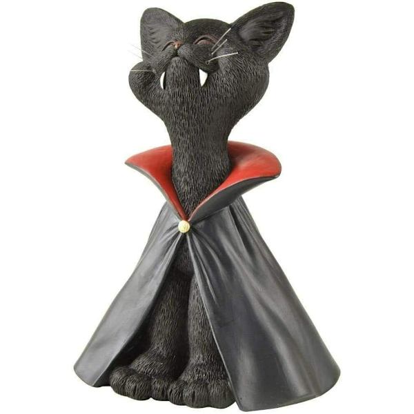 Vackert Svart Katt Vampyr Dracula Figur - Söt Samlarobjekt - H