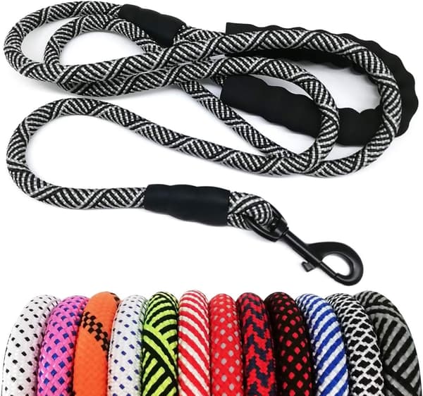 Robust Koppel för Hundar, 5ft Nylon Koppel för Husdjur, Mjukt Vadderat Grepp