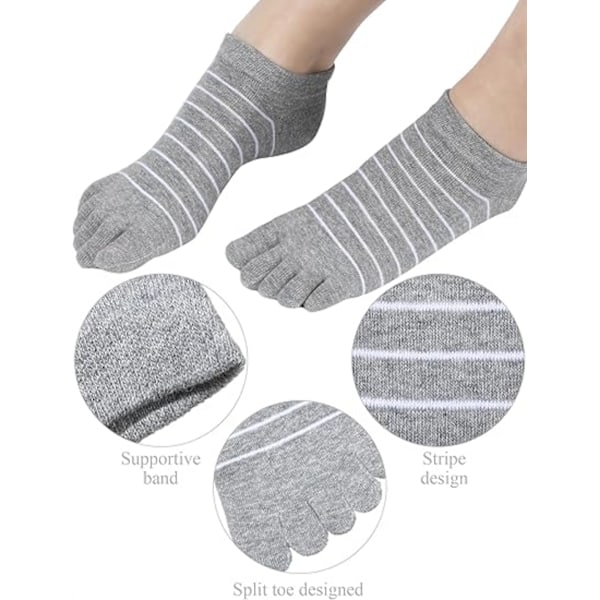 3 par randiga tåstrumpor femfingersockar lågt skurna färgglada strumpor för kvinnor flicktillbehör
