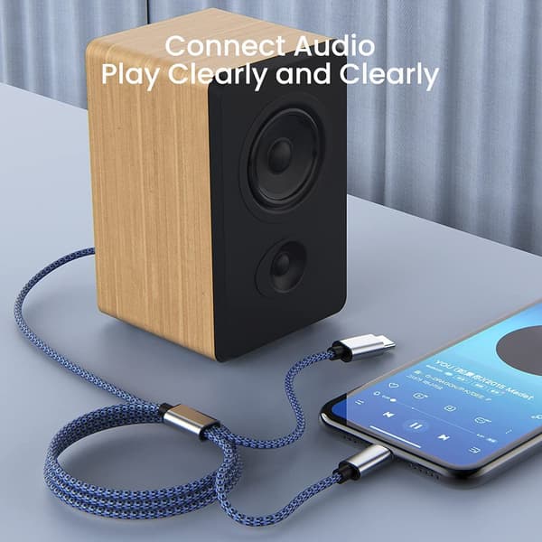 Flettet Nylon USB C & Lightning til 3.5mm Jack Audio Adapter Aux Kabel