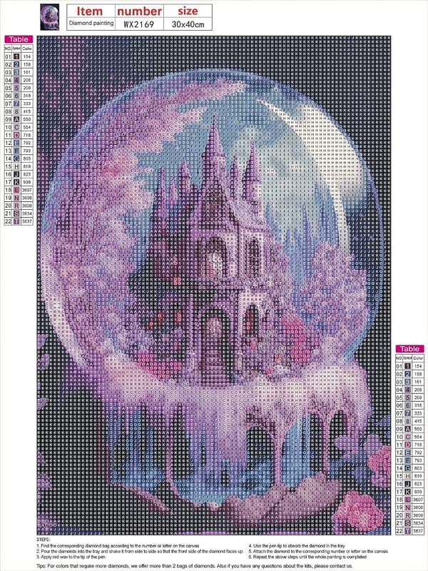 30x40cm 5D Diamantmålning Kit, Lila Slott Diamantkonst Kit för